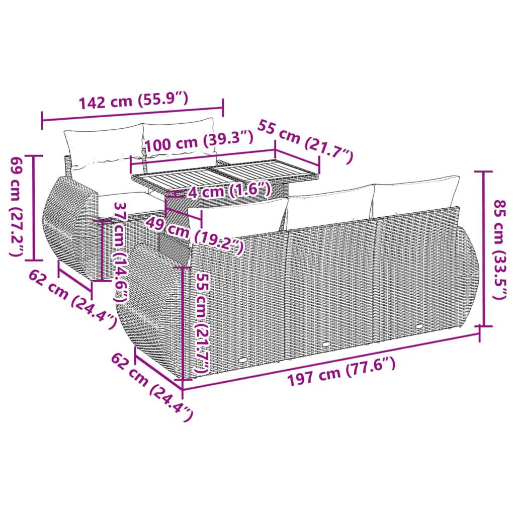 vidaXL 6-tlg. Garten-Sofagarnitur mit Kissen Beige Poly Rattan