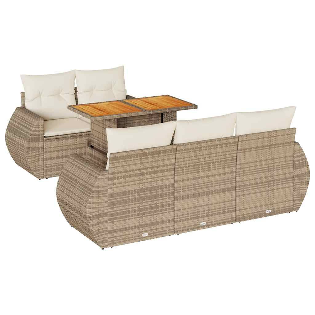 vidaXL 6-tlg. Garten-Sofagarnitur mit Kissen Beige Poly Rattan
