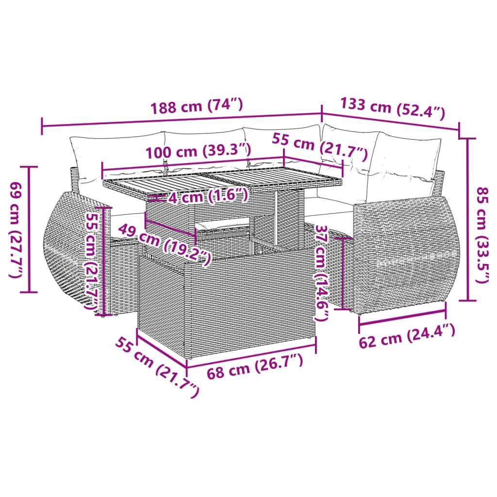 vidaXL 5-tlg. Garten-Sofagarnitur mit Kissen Beige Poly Rattan