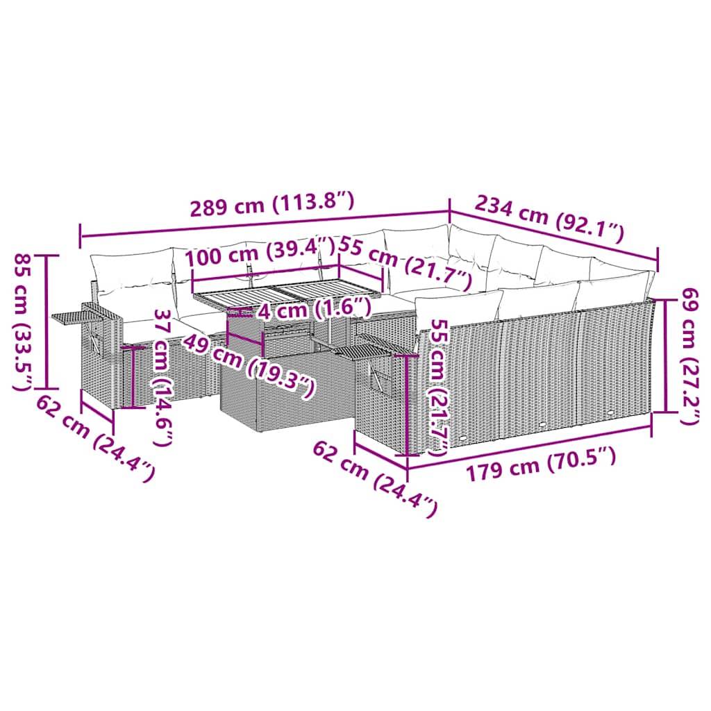vidaXL 11-tlg. Garten-Sofagarnitur mit Kissen Beige Poly Rattan