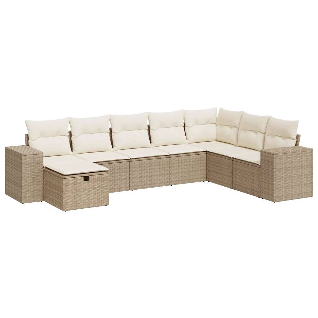 vidaXL 8-tlg. Garten-Sofagarnitur mit Kissen Beige Poly Rattan