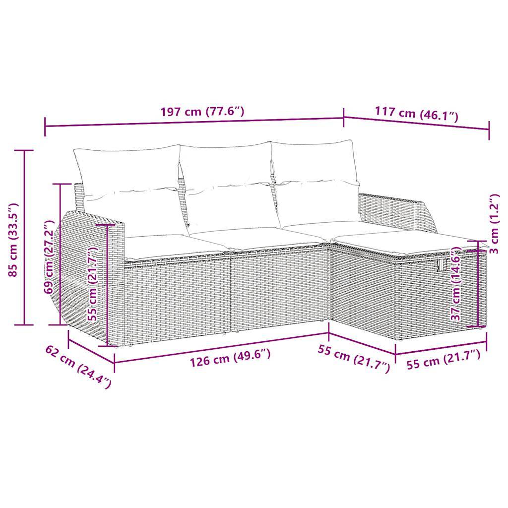 vidaXL 4-tlg. Garten-Sofagarnitur mit Kissen Beige Poly Rattan