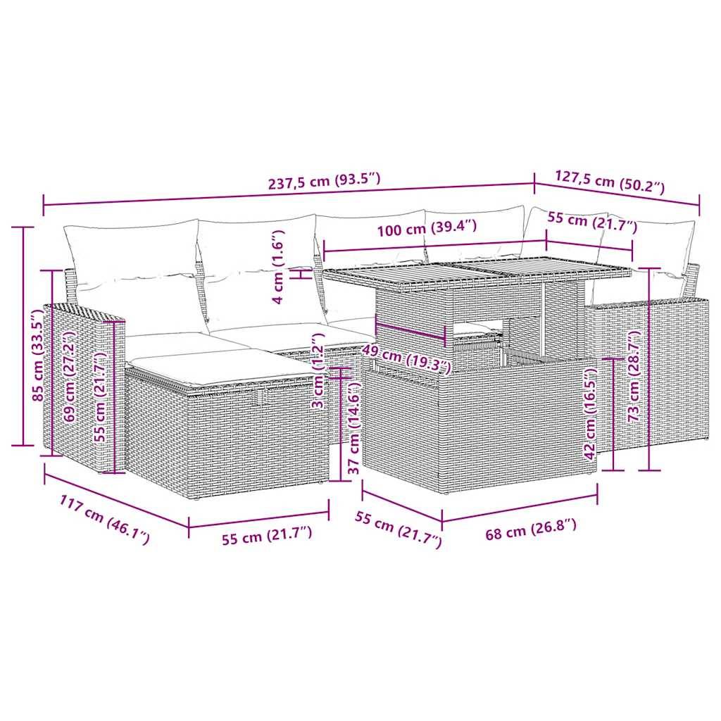 vidaXL 8-tlg. Garten-Sofagarnitur mit Kissen Beige Poly Rattan Akazie