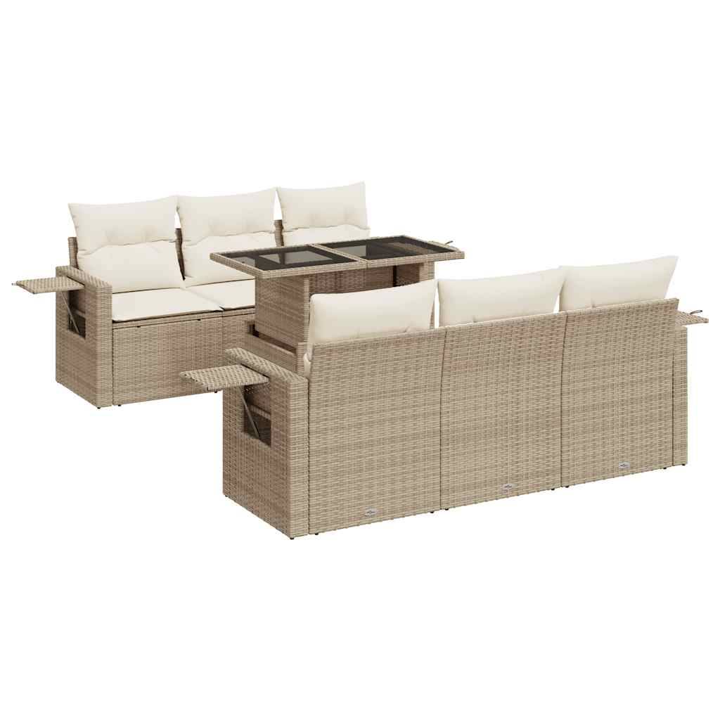 vidaXL 7-tlg. Garten-Sofagarnitur mit Kissen Beige Poly Rattan
