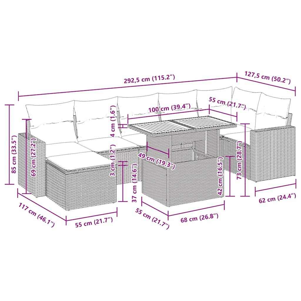 vidaXL 8-tlg. Garten-Sofagarnitur mit Kissen Beige Poly Rattan
