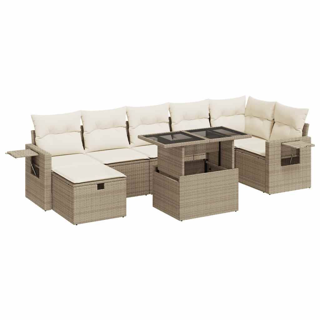 vidaXL 8-tlg. Garten-Sofagarnitur mit Kissen Beige Poly Rattan