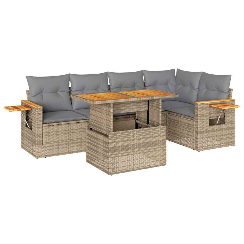 vidaXL 6-tlg. Garten-Sofagarnitur mit Kissen Beige Poly Rattan Akazie