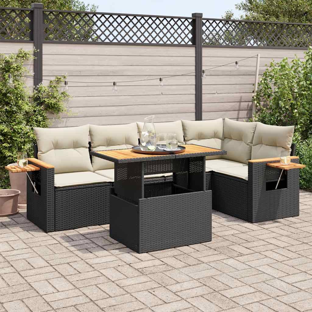 vidaXL 6-tlg. Garten-Sofagarnitur mit Kissen Schwarz Poly Rattan