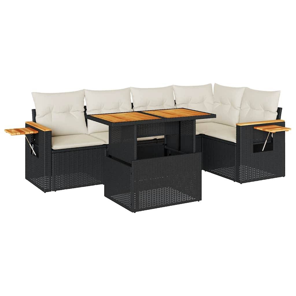 vidaXL 6-tlg. Garten-Sofagarnitur mit Kissen Schwarz Poly Rattan