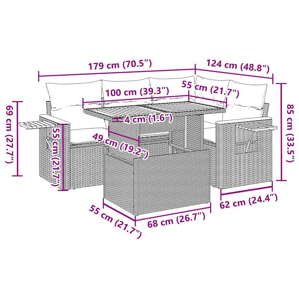 vidaXL 5tlg. Garten-Sofagarnitur mit Kissen Schwarz Poly Rattan Akazie