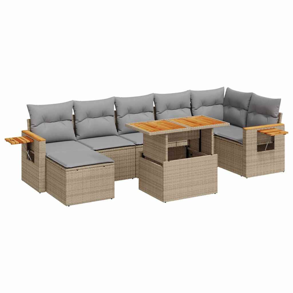 vidaXL 8-tlg. Garten-Sofagarnitur mit Kissen Beige Poly Rattan Akazie