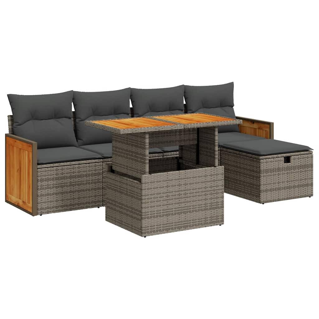 vidaXL 6-tlg. Garten-Sofagarnitur mit Kissen Grau Poly Rattan