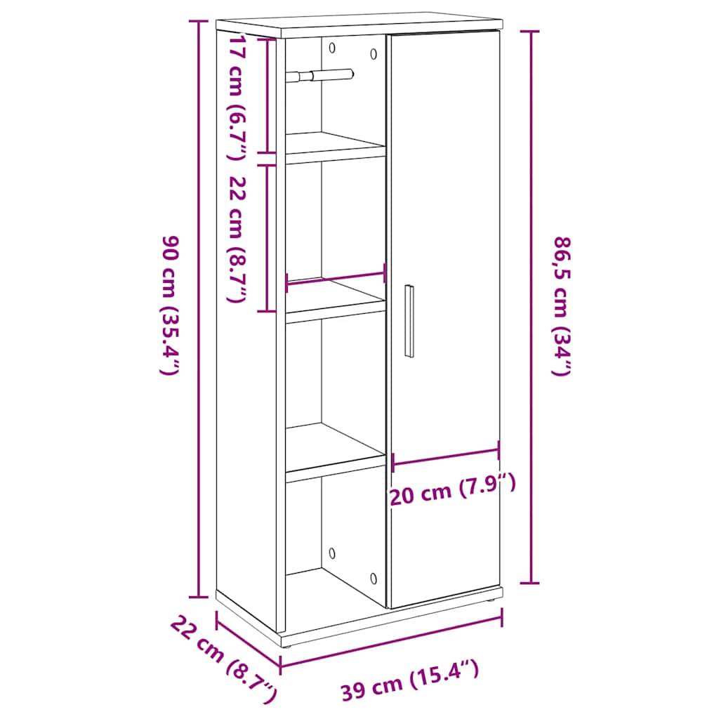 vidaXL Badezimmerschrank mit Rollenhalter Altholz-Optik 39x22x90 cm