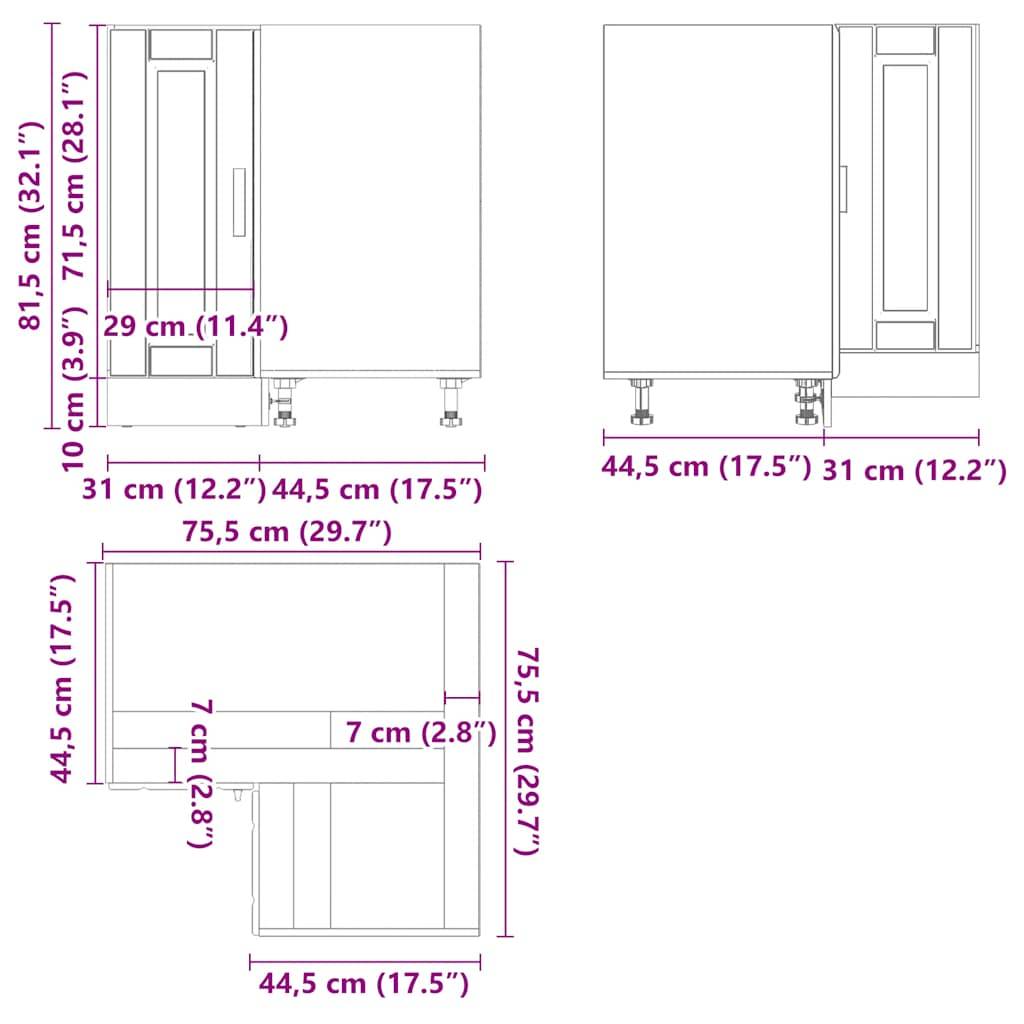 vidaXL Küchen-Eckunterschrank Porto Sonoma-Eiche Holzwerkstoff
