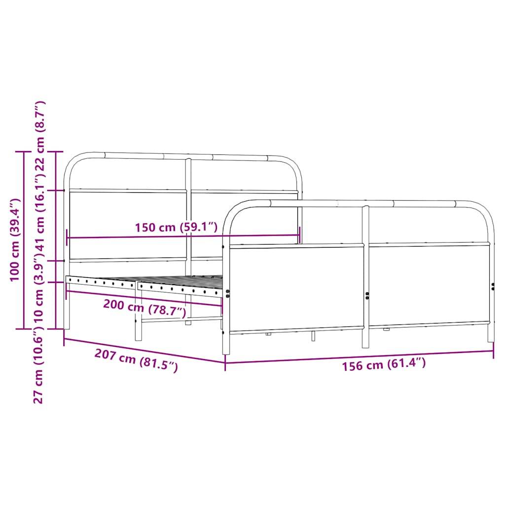 vidaXL Metallbett ohne Matratze Sonoma-Eiche 150x200 cm