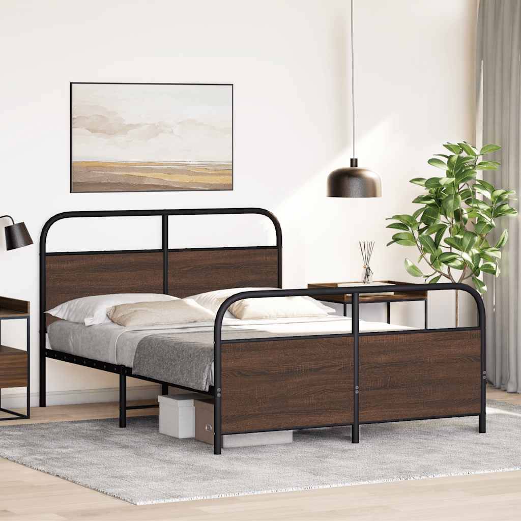 vidaXL Metallbett ohne Matratze Braun Eichen-Optik 140x190 cm