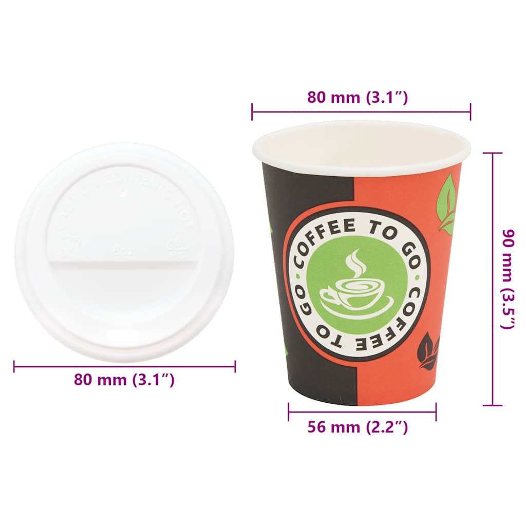 vidaXL Pappbecher mit Deckeln 1000 Stk. 8oz 240ml