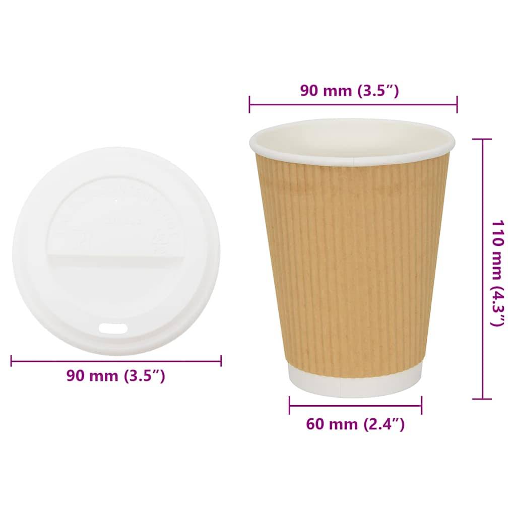vidaXL Pappbecher mit Deckeln 1000 Stk. 12oz 300ml