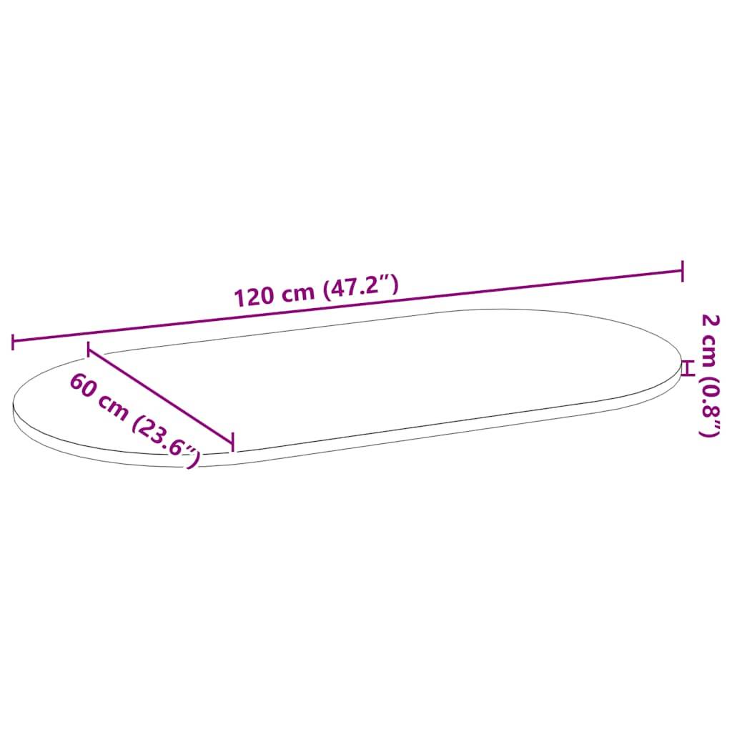 vidaXL Tischplatte 120x60x2 cm Massivholz Eiche Oval