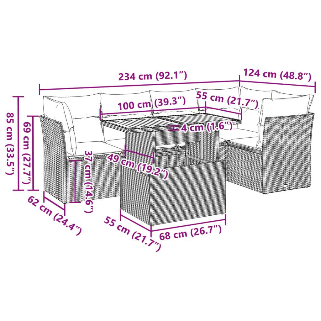 vidaXL 6-tlg. Garten-Sofagarnitur mit Kissen Schwarz Poly Rattan