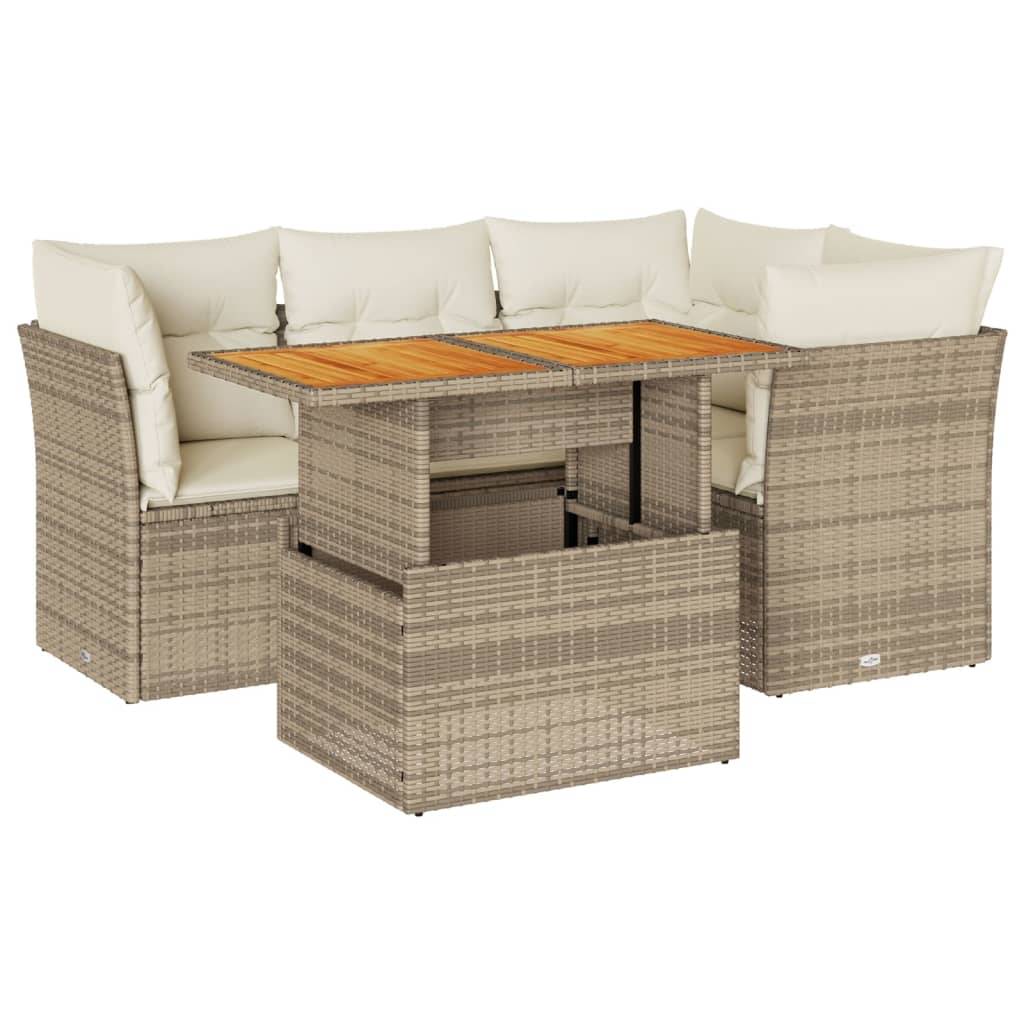 vidaXL 5-tlg. Garten-Sofagarnitur mit Kissen Beige Poly Rattan