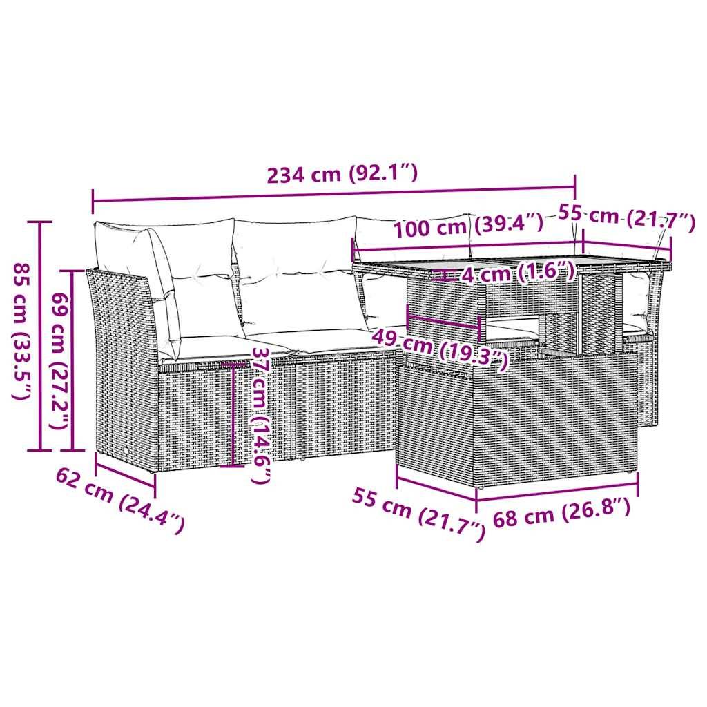 vidaXL 5-tlg. Garten-Sofagarnitur mit Kissen Beige Poly Rattan