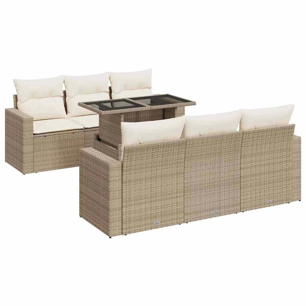 vidaXL 7-tlg. Garten-Sofagarnitur mit Kissen Beige Poly Rattan