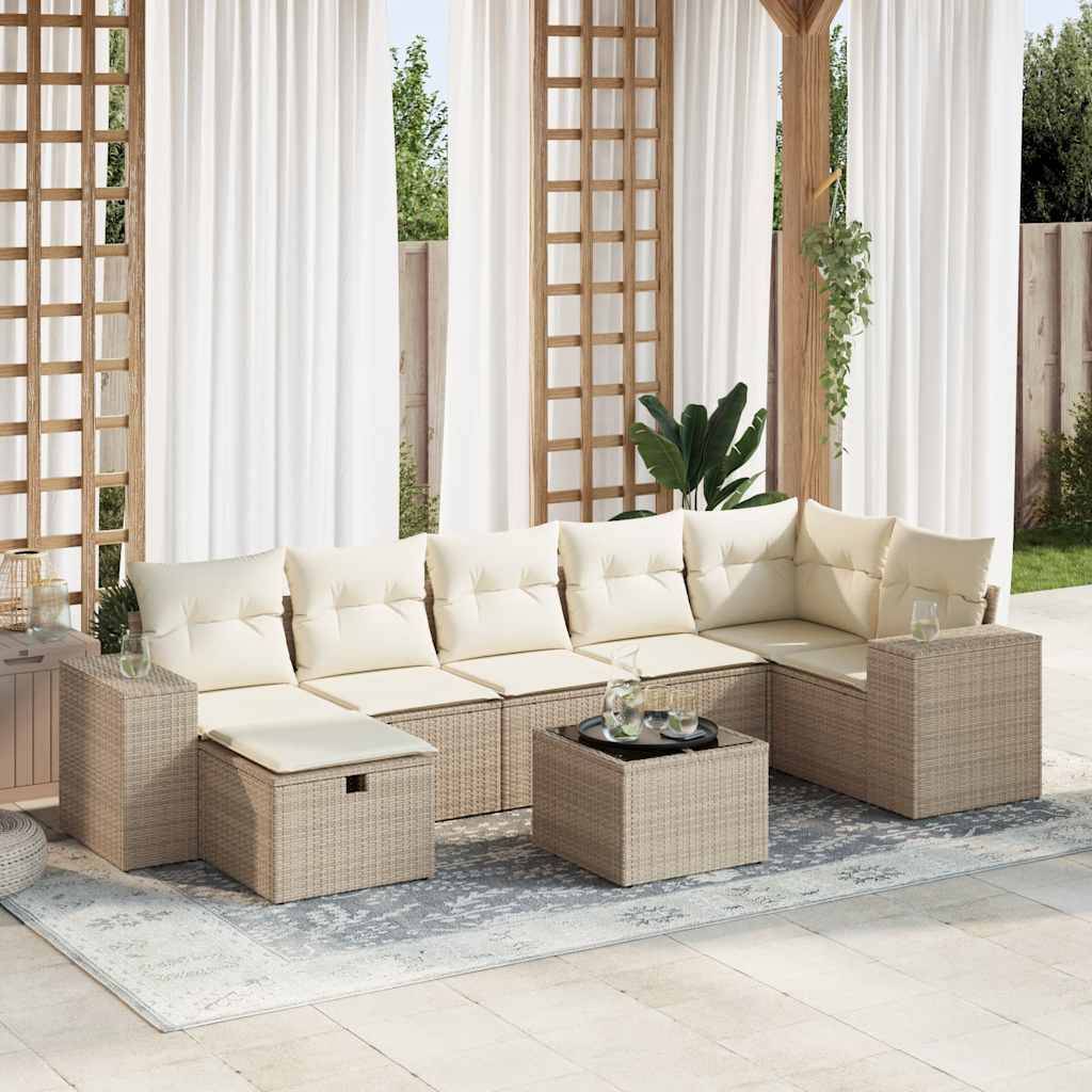 vidaXL 8-tlg. Garten-Sofagarnitur mit Kissen Beige Poly Rattan