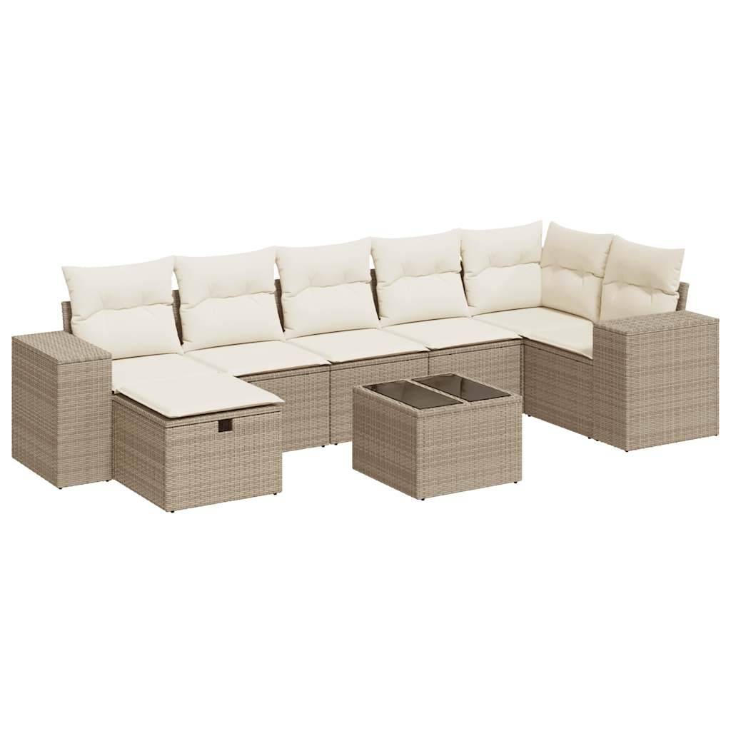 vidaXL 8-tlg. Garten-Sofagarnitur mit Kissen Beige Poly Rattan