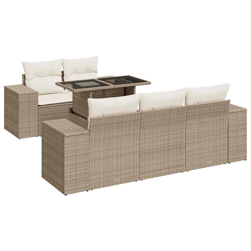 vidaXL 6-tlg. Garten-Sofagarnitur mit Kissen Beige Poly Rattan