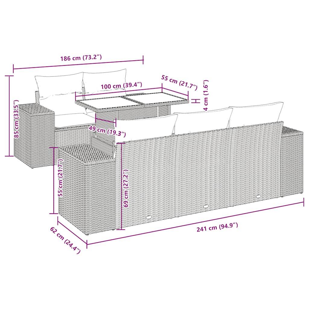 vidaXL 6-tlg. Garten-Sofagarnitur mit Kissen Beige Poly Rattan