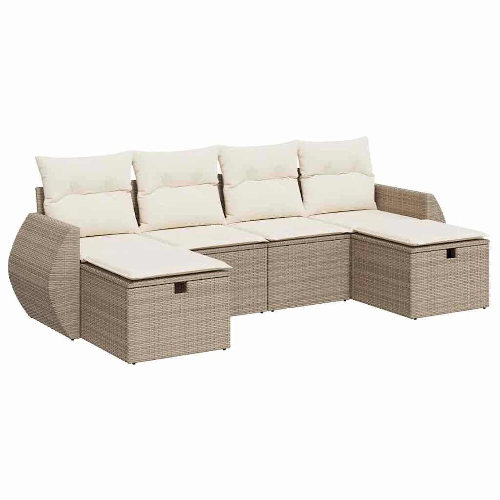 vidaXL 6-tlg. Garten-Sofagarnitur mit Kissen Beige Poly Rattan