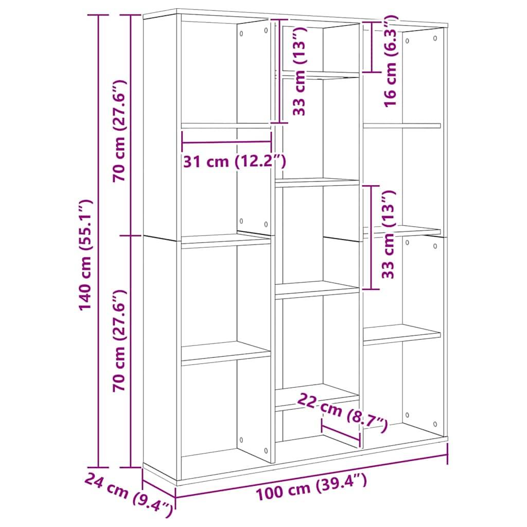 vidaXL Raumteiler/Bücherregal Altholz-Optik 100x24x140cm Holzwerkstoff