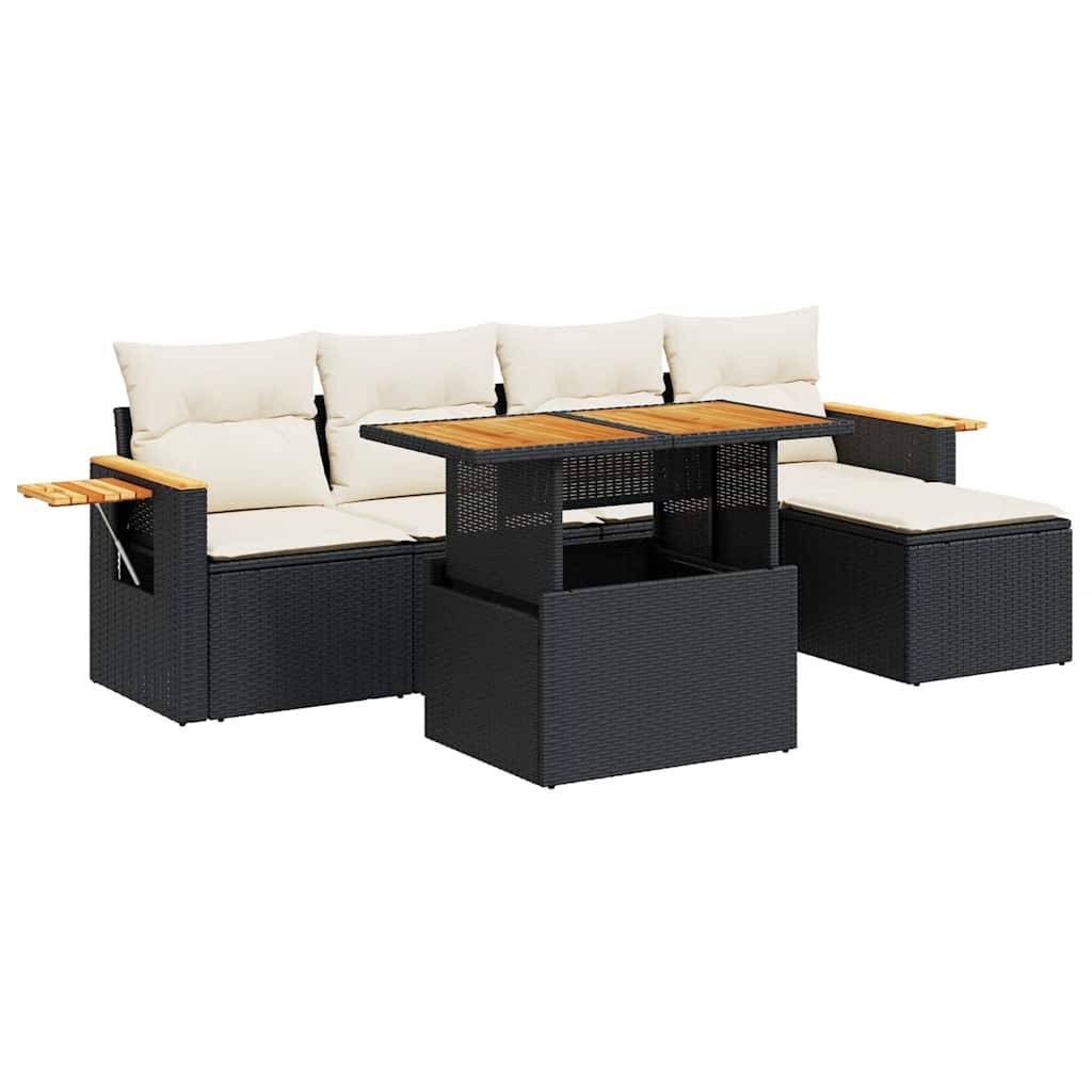 vidaXL 6-tlg. Garten-Sofagarnitur mit Kissen Schwarz Poly Rattan