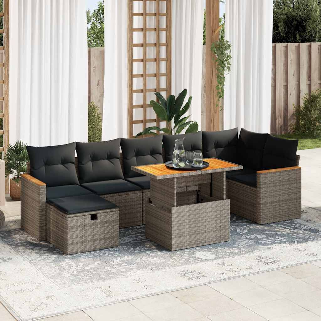 vidaXL 5-tlg. Garten-Sofagarnitur mit Kissen Grau Poly Rattan