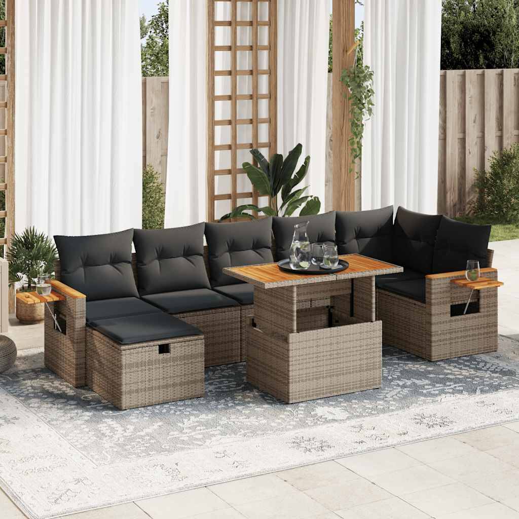 vidaXL 5-tlg. Garten-Sofagarnitur mit Kissen Grau Poly Rattan