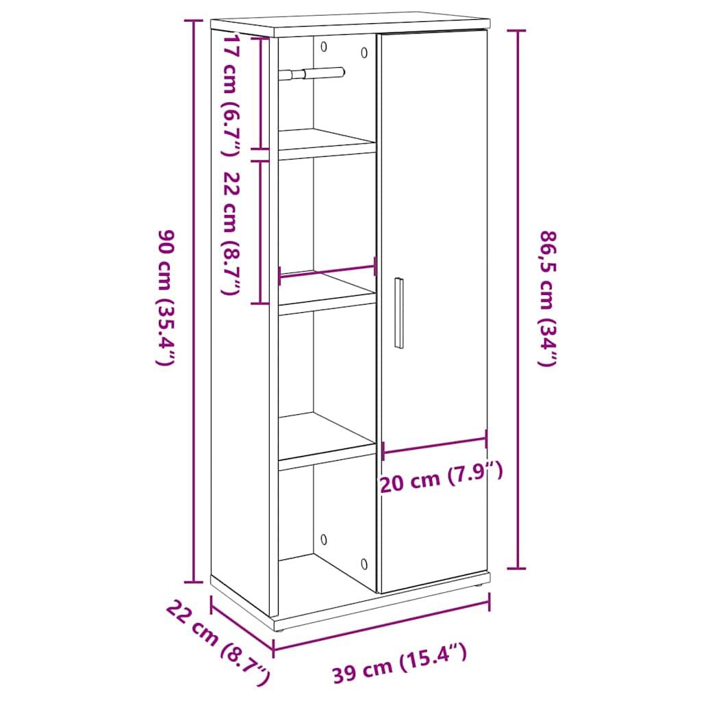 vidaXL Badezimmerschrank mit Rollenhalter Grau Sonoma 39x22x90 cm