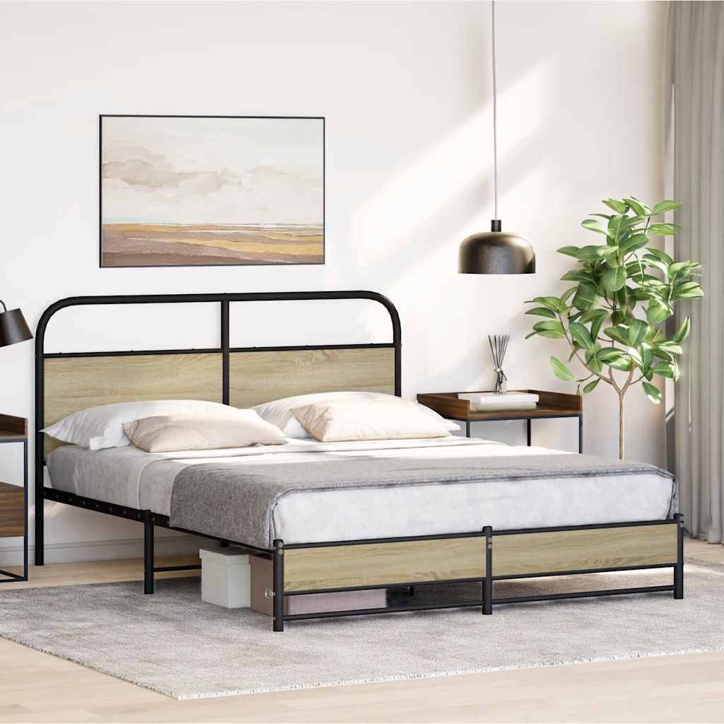 vidaXL Metallbett ohne Matratze Sonoma-Eiche 160x200 cm