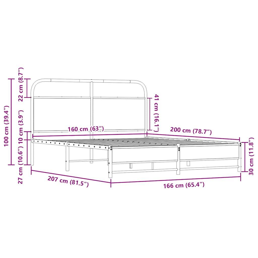 vidaXL Metallbett ohne Matratze Sonoma-Eiche 160x200 cm