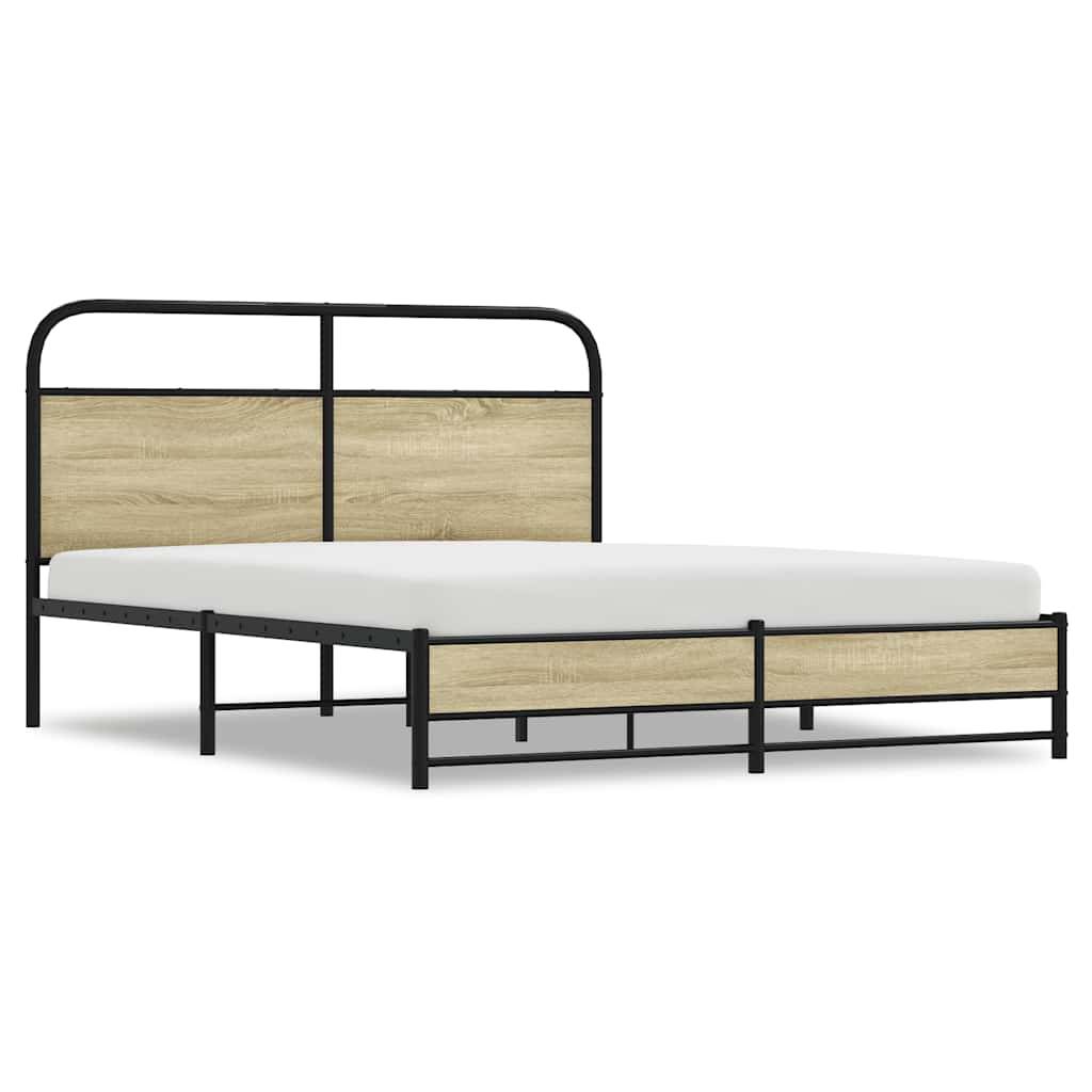 vidaXL Metallbett ohne Matratze Sonoma-Eiche 160x200 cm