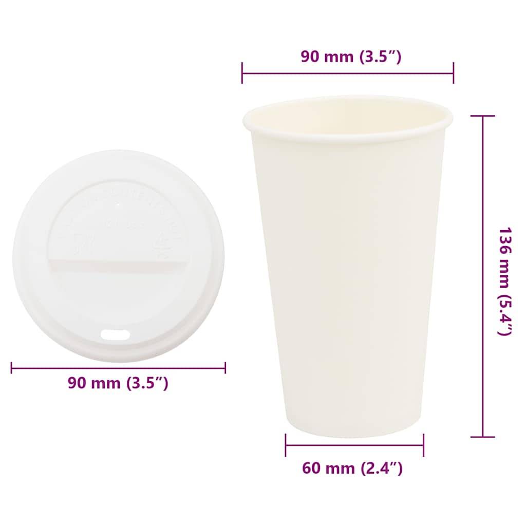 vidaXL Pappbecher mit Deckeln 1000 Stk. 16oz 400ml