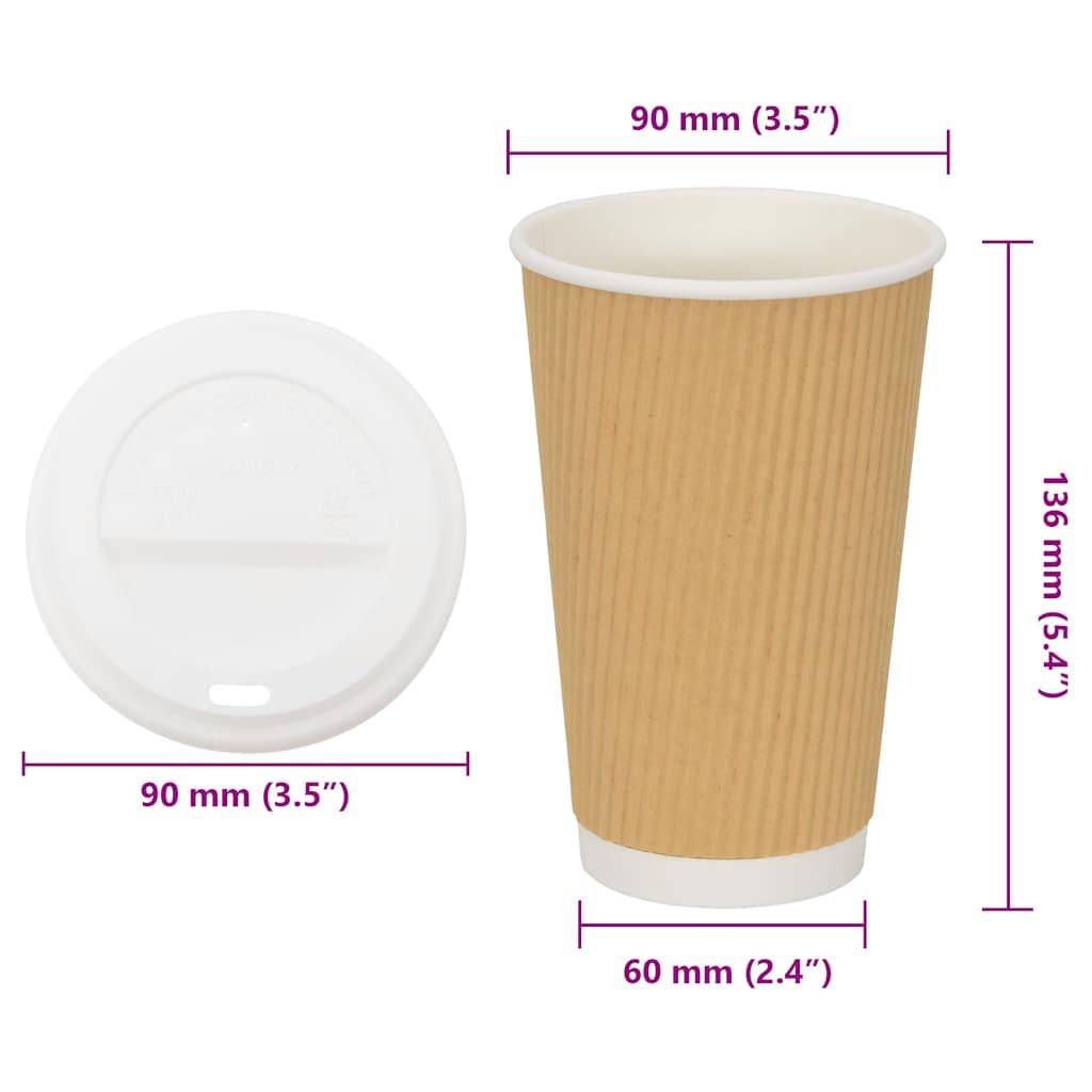 vidaXL Pappbecher mit Deckeln 1000 Stk. 16oz 400ml