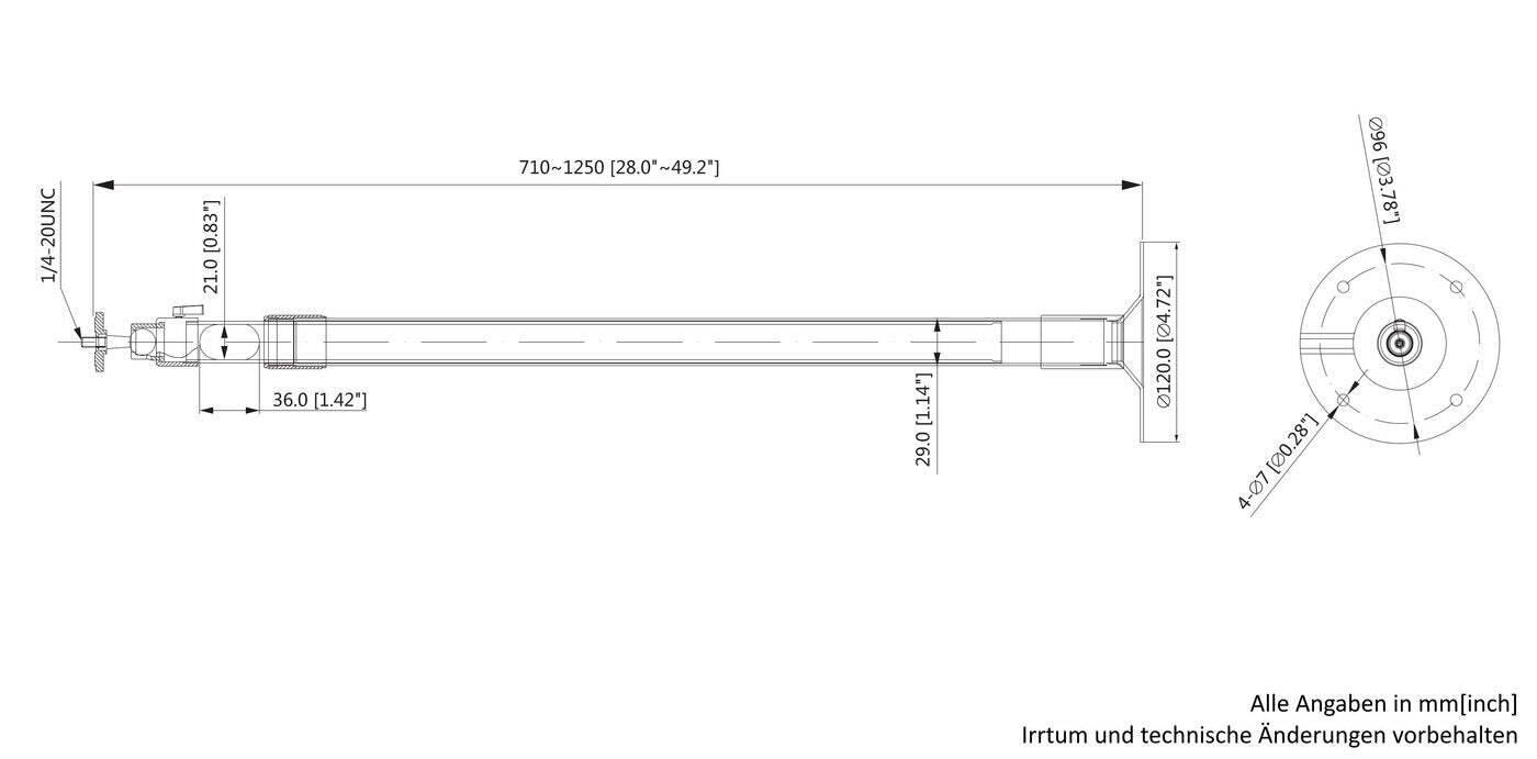 SNCA-DHT-110C BURG GARD, Teleskop Deckenhalter für Box Kameras 710mm-1250mm