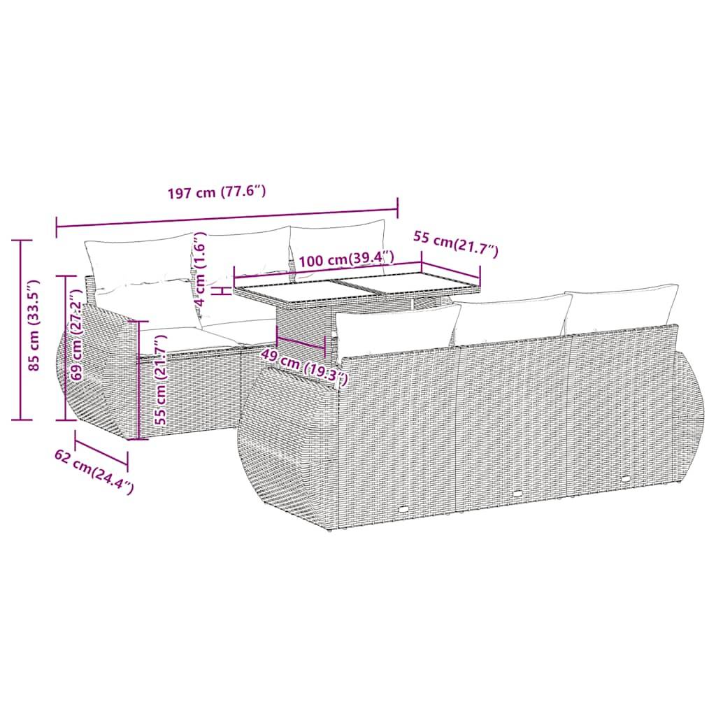 vidaXL 7-tlg. Garten-Sofagarnitur mit Kissen Beige Poly Rattan