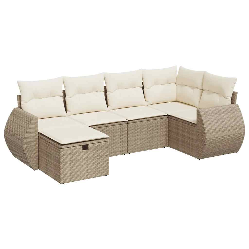 vidaXL 6-tlg. Garten-Sofagarnitur mit Kissen Beige Poly Rattan