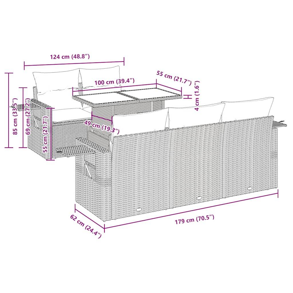 vidaXL 6-tlg. Garten-Sofagarnitur mit Kissen Beige Poly Rattan
