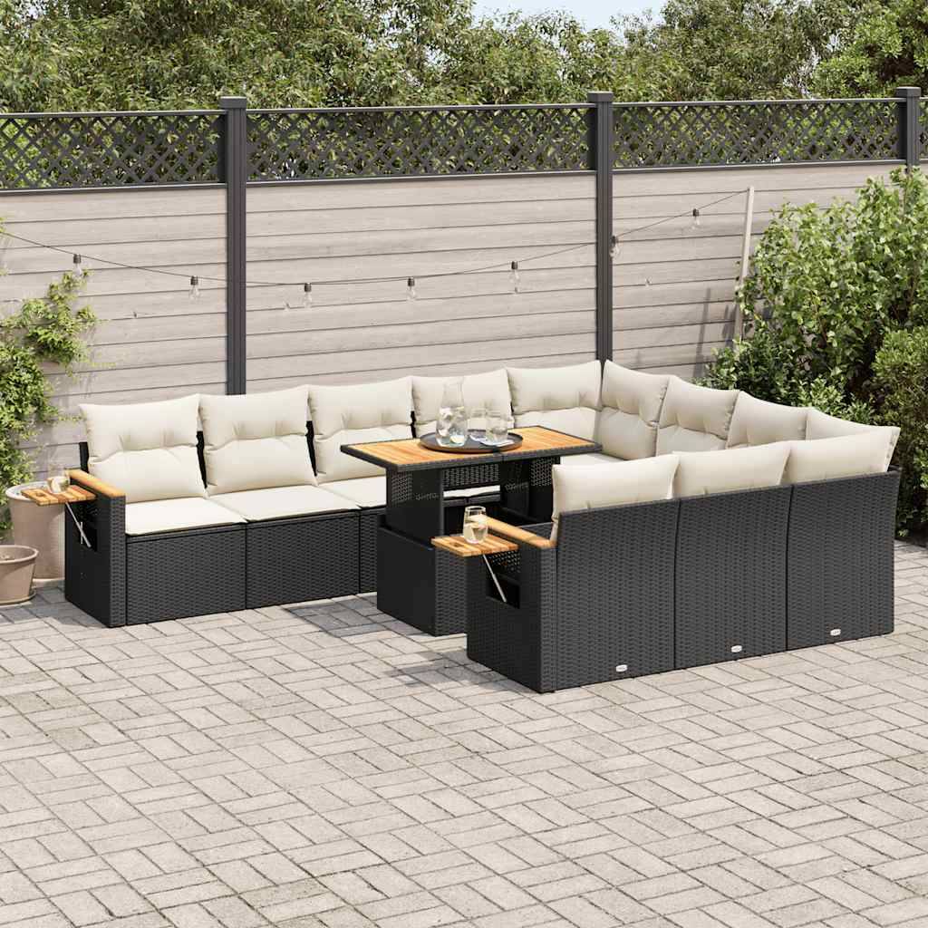 vidaXL 11-tlg. Garten-Sofagarnitur mit Kissen Schwarz Poly Rattan