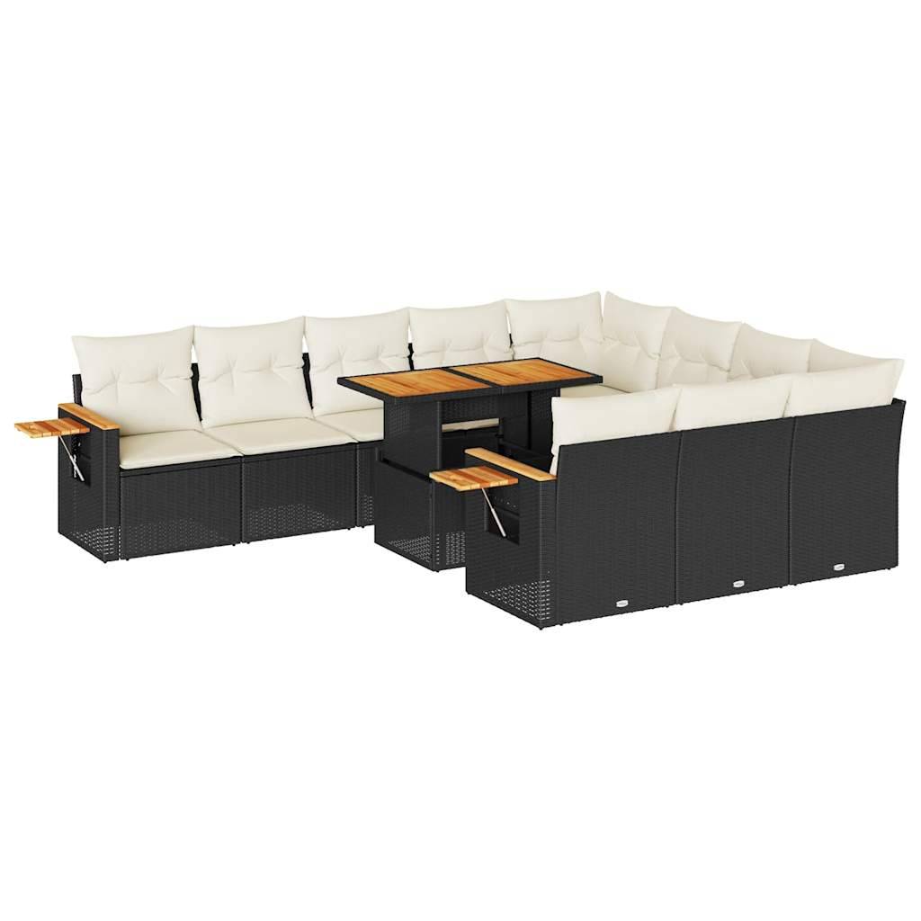 vidaXL 11-tlg. Garten-Sofagarnitur mit Kissen Schwarz Poly Rattan