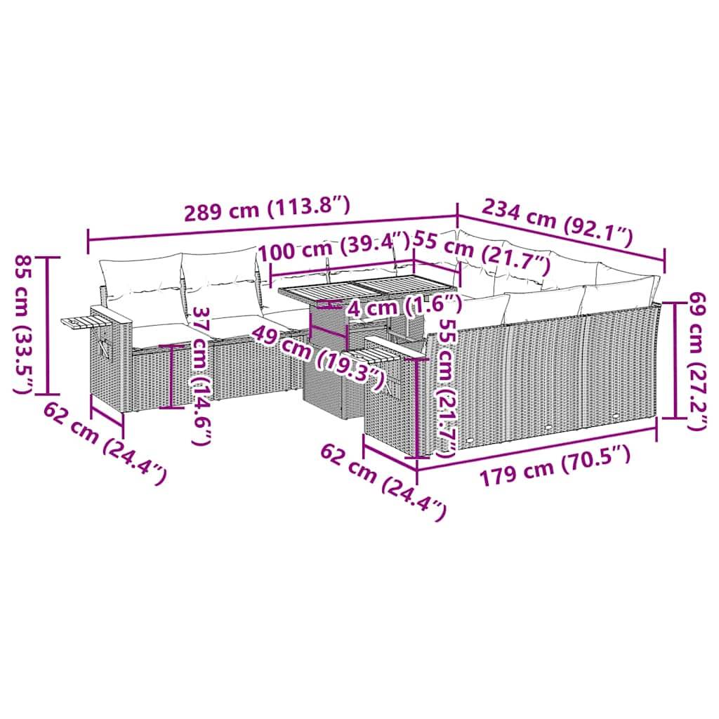 vidaXL 11-tlg. Garten-Sofagarnitur mit Kissen Schwarz Poly Rattan