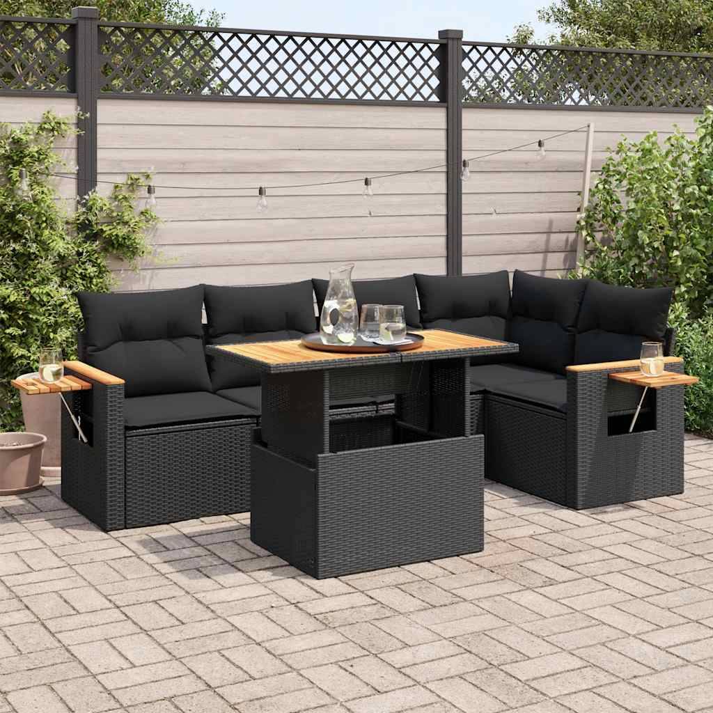 vidaXL 6-tlg. Garten-Sofagarnitur mit Kissen Schwarz Poly Rattan